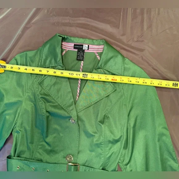 Saks Fifth Avenue Trench Coat Jacket Womens Size 14/XL Metallic Green $400 - Picture 9 of 15